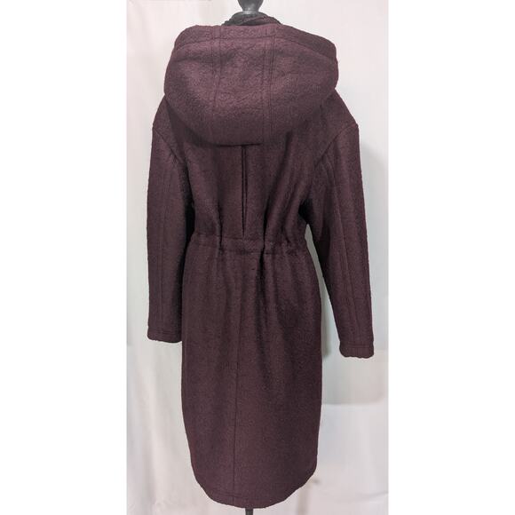 Kenneth Cole Boucle Wool Blend Hooded 3/4 Coat Burgundy Cinch Waist Size L - Picture 3 of 10